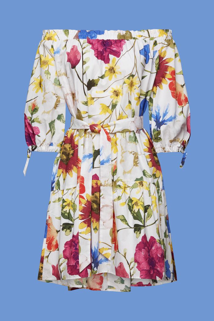 Off-the-shoulder mini-jurk van popeline met motief, WHITE, detail image number 5