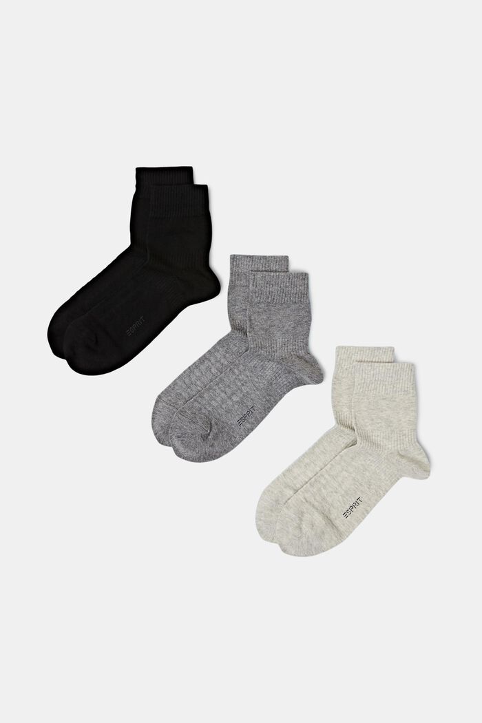 Set van 3 crew (middelhoge) sokken van geribd organic cotton, GREY/BLACK, detail image number 0