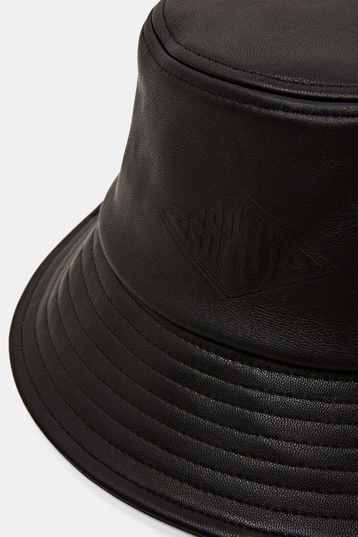 Leren bucket hat met logo, BLACK, detail image number 1