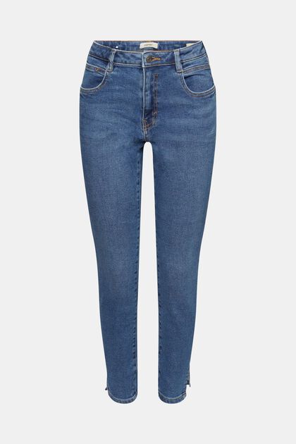 Slim-fit jeans met hoge taille, BLUE MEDIUM WASHED, overview
