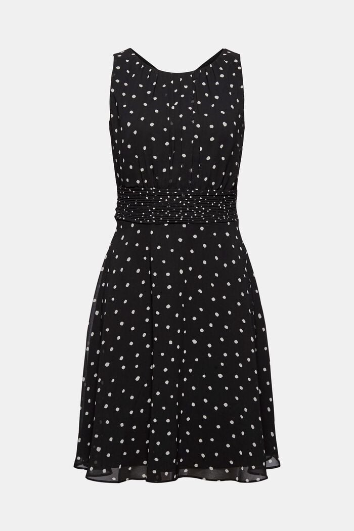 Gerecycled: chiffon jurk met gerimpelde taille, BLACK, detail image number 6