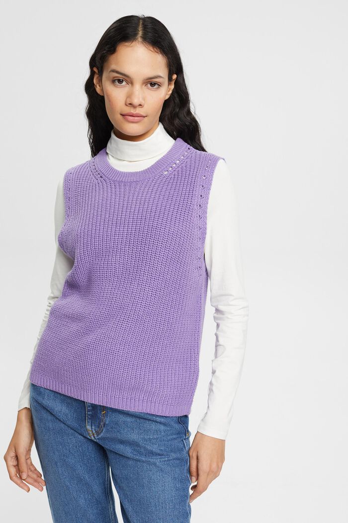 Pull sans manches en maille, LILAC, overview