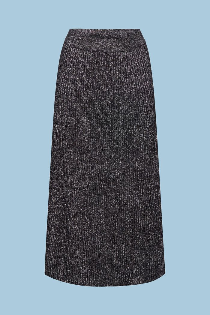 Ribgebreide midirok van lamé, BLACK, detail image number 6