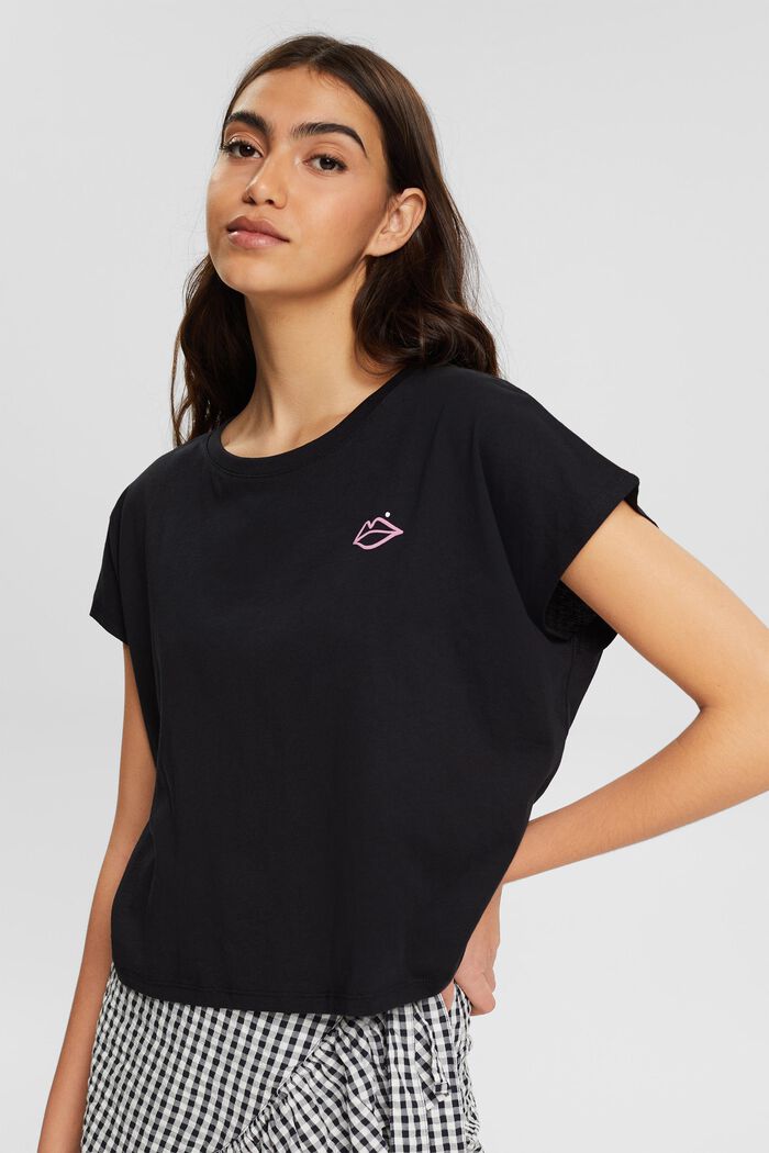 Cropped T-shirt met print, BLACK, detail image number 0