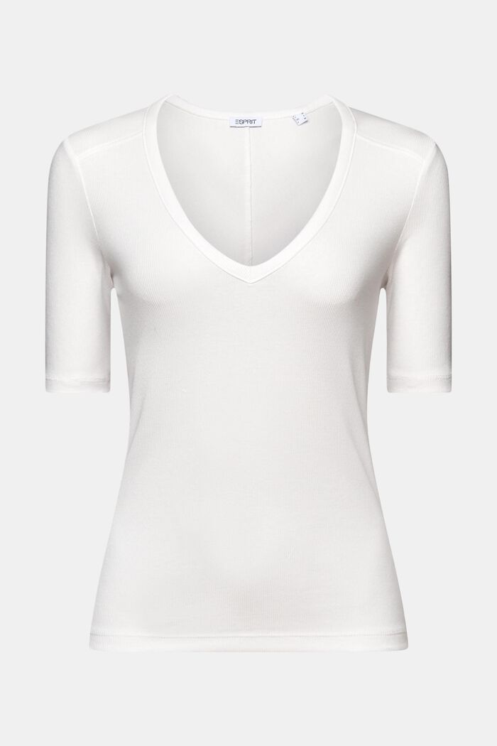 Geribd T-shirt met V-hals, OFF WHITE, detail image number 6