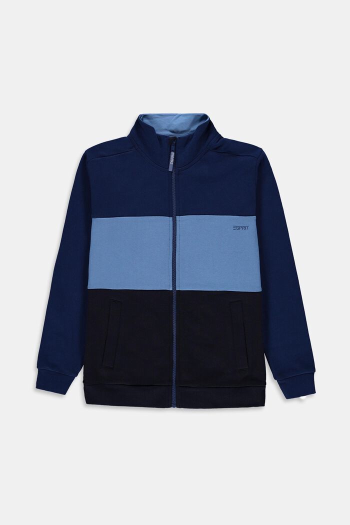 Cardigan zippé au look colour blocking en coton, BLUE, detail image number 0