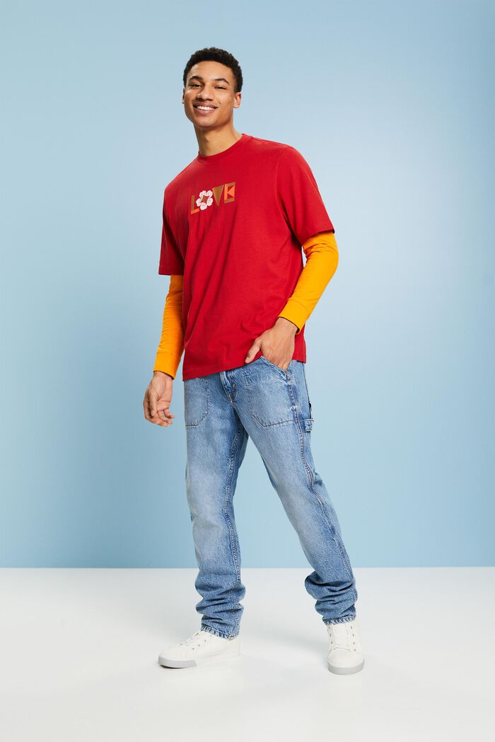Uniseks T-shirt van pimakatoen met print, DARK RED, detail image number 1