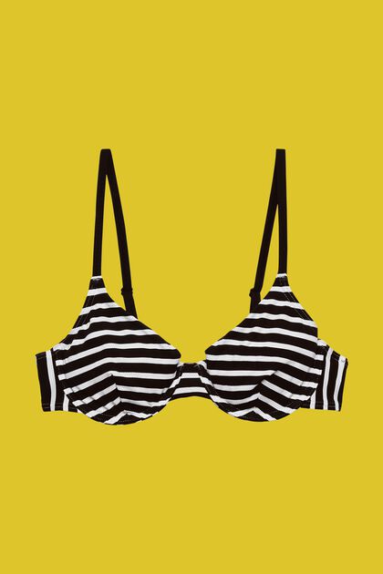 Ongewatteerde bikinitop met beugels en strepen, BLACK, overview