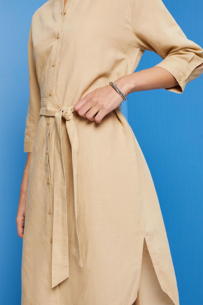Robe-chemise à ceinture en mélange de lin et de coton, SAND, detail image number 2