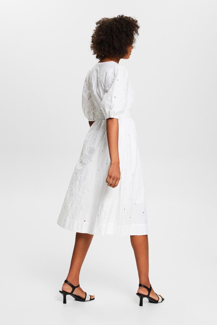 Midi-jurk met pofmouwen en ceintuur, WHITE, detail image number 2