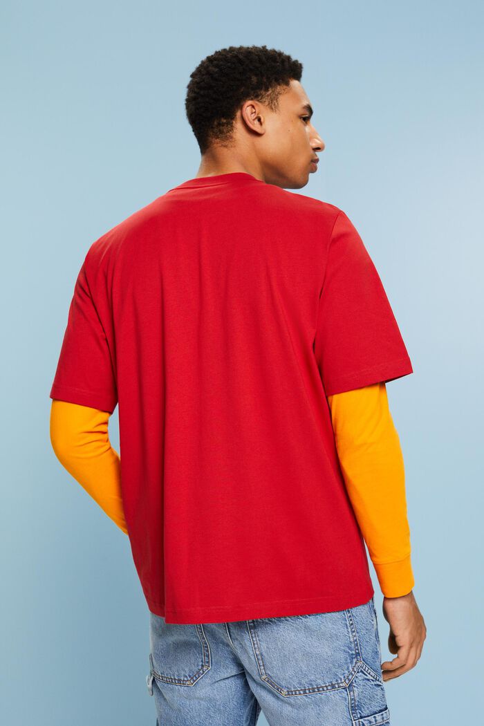 Uniseks T-shirt van pimakatoen met print, DARK RED, detail image number 2