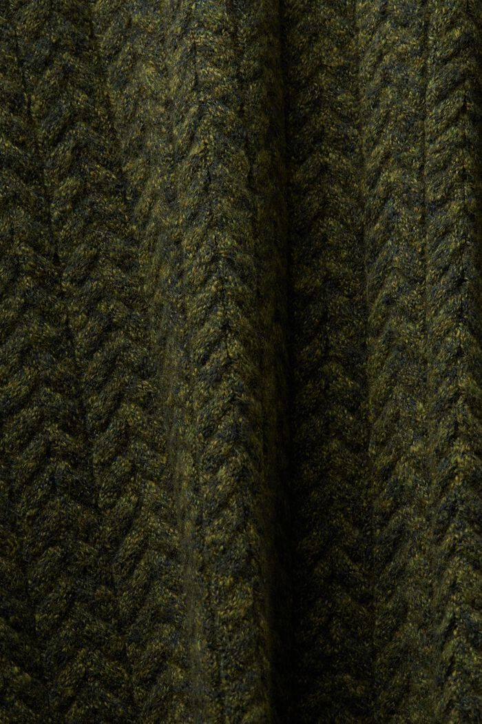 Gemêleerde trui met kabelpatroon en ronde hals, OLIVE, detail image number 5