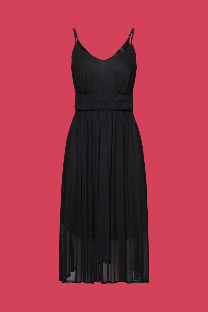 Mesh jurk met elastische taille, BLACK, detail image number 6