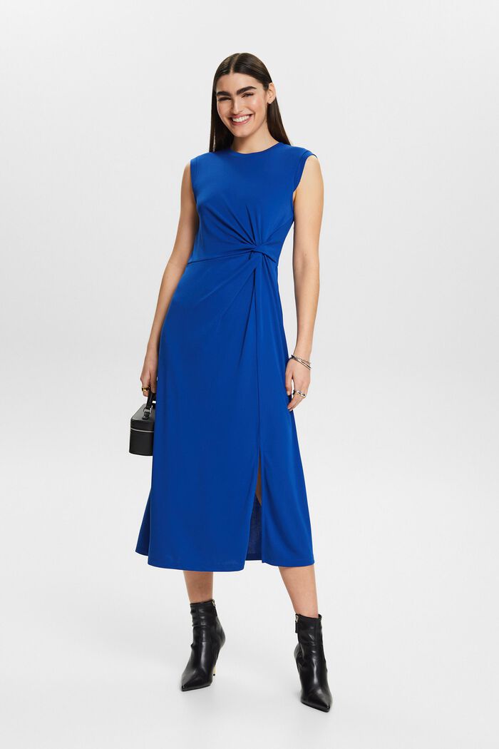 Geknoopte midi-jurk van crêpe, BRIGHT BLUE, detail image number 1