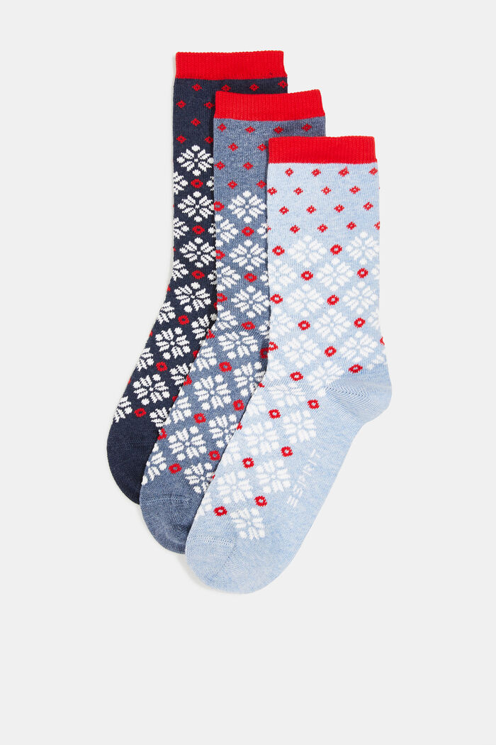Set van 3 paar grofgebreide sokken, Noors patroon, BLUE, detail image number 0