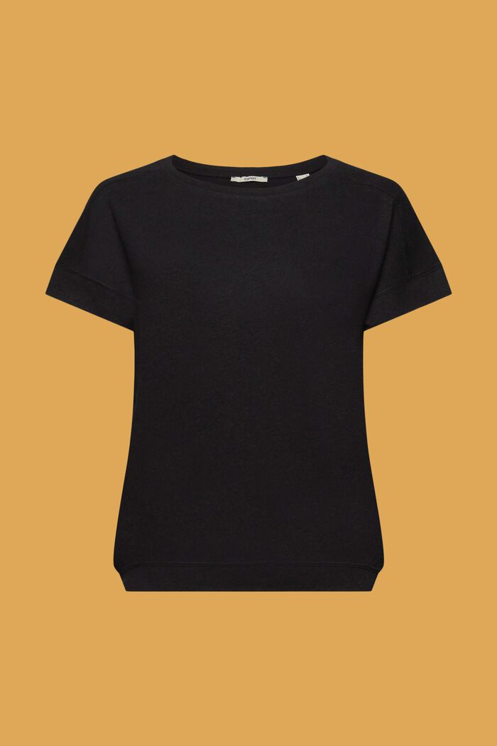 T-shirt van een mix van katoen en linnen, BLACK, detail image number 6