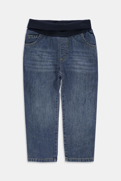 Jeans met een geribde band, 100% katoen, BLUE MEDIUM WASHED, overview