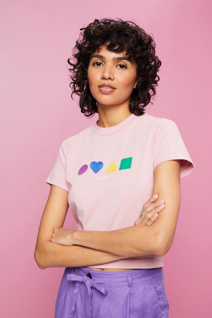 T-shirt van organic cotton met geometrische print, PINK, detail image number 0