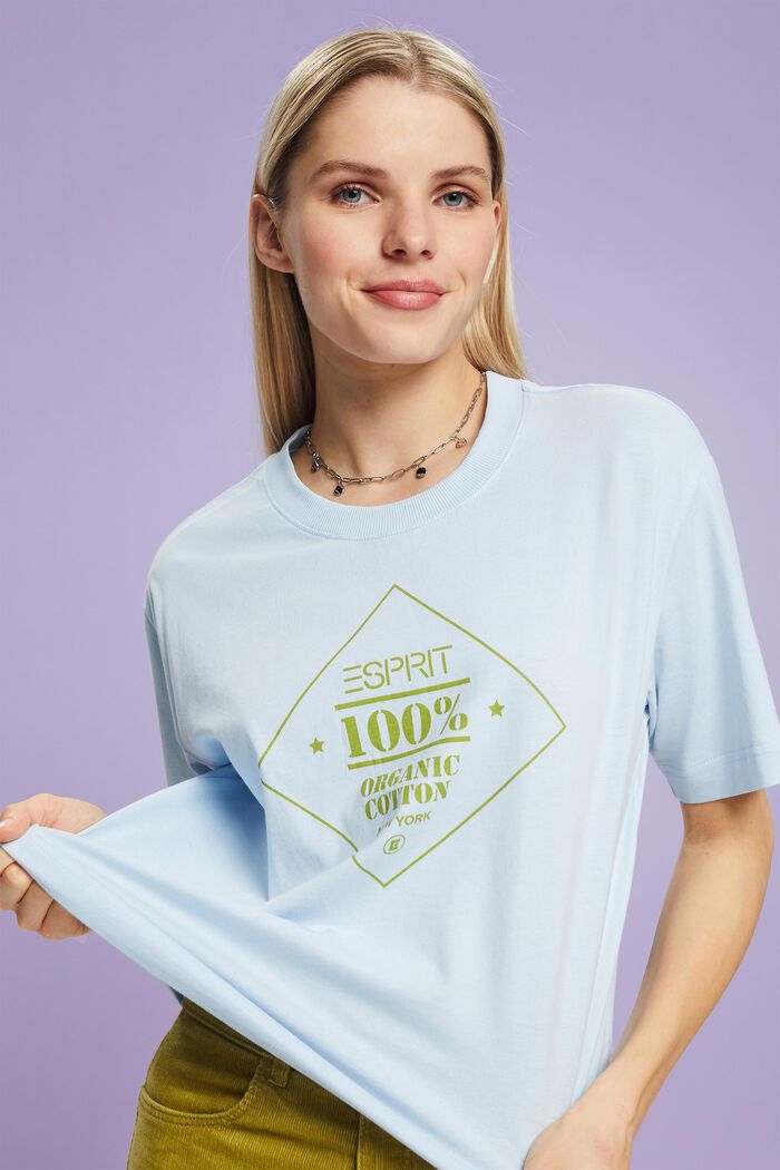 T-shirt van organic cotton met print, PASTEL BLUE, detail image number 0