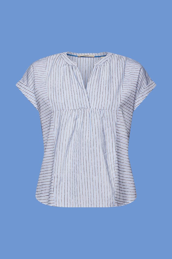 Gestreepte blouse met korte mouwen, 100% katoen, BRIGHT BLUE, detail image number 5