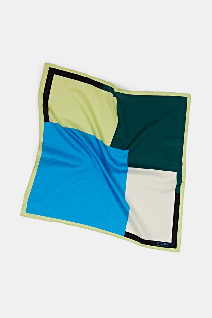 Vierkante bandana van een zijdemix met print, GREEN, detail image number 1