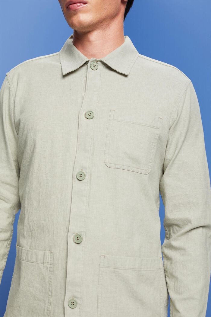 Overhemd met visgraatmotief, linnenmix, LIGHT GREEN, detail image number 2
