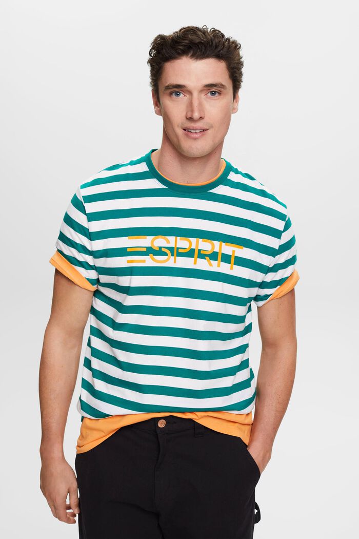 Gestreept T-shirt van katoen, EMERALD GREEN, detail image number 0