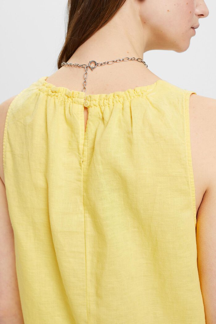 Mouwloze blouse van een linnenmix, LIGHT YELLOW, detail image number 2