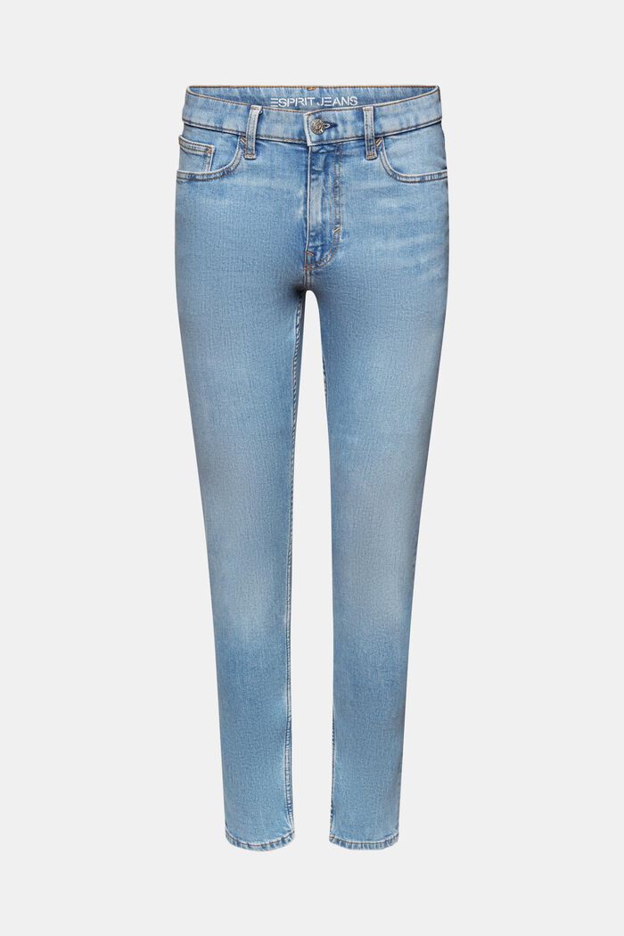 Tapered jeans met slim fit en middelhoge band, BLUE LIGHT WASHED, detail image number 6