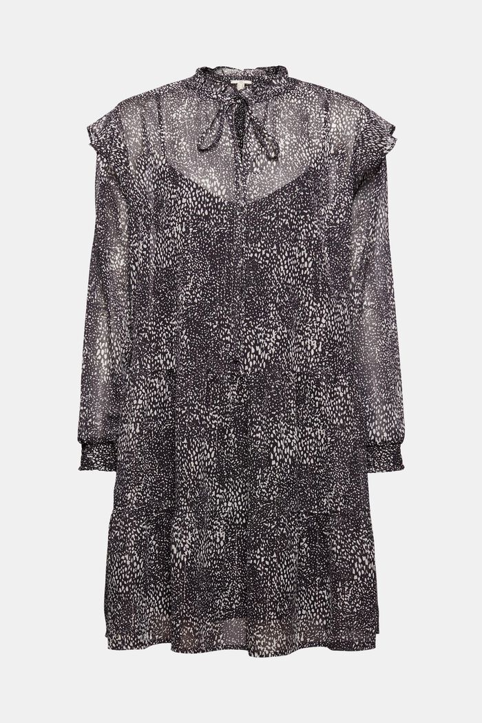 Chiffon jurk met volants, LENZING™ ECOVERO™, BLACK, detail image number 7