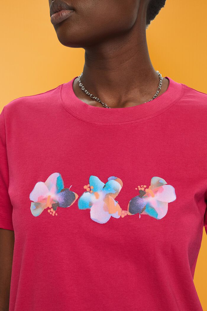 Katoenen T-shirt met bloemetjesprint, DARK PINK, detail image number 2