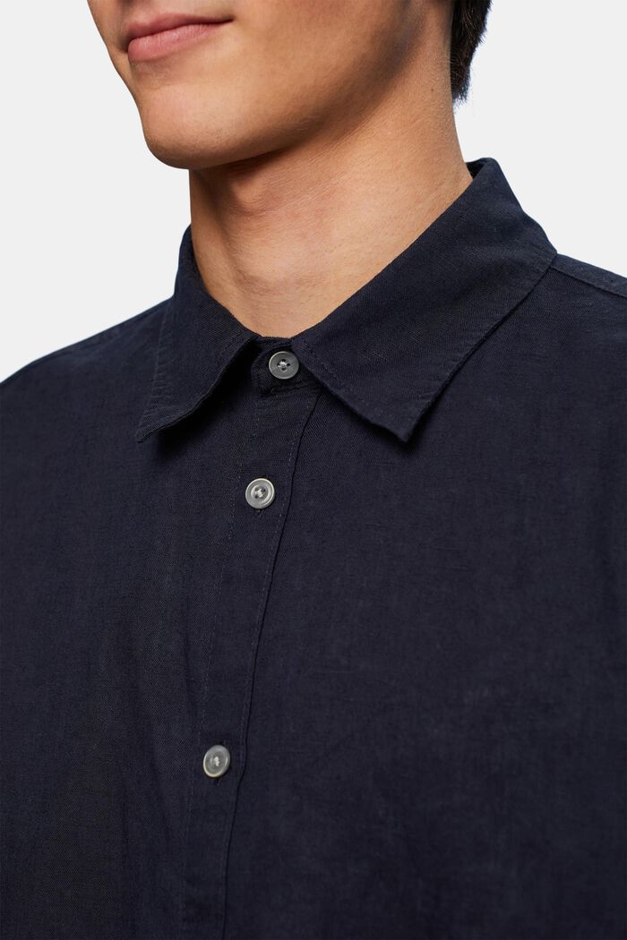 Shirt met korte mouwen van een linnen-katoenmix, NAVY, detail image number 3