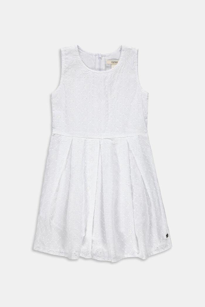 Uitlopende jurk met broderie, WHITE, detail image number 0