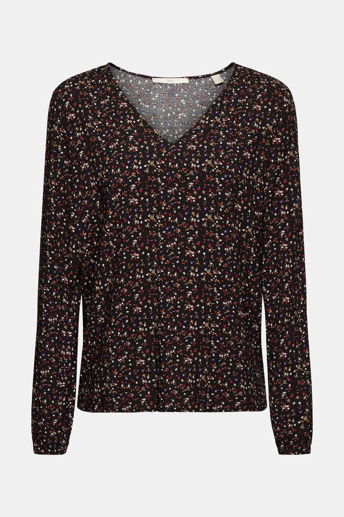 Gebloemde blouse met V-hals, LENZING™ ECOVERO™, BLACK, detail image number 6