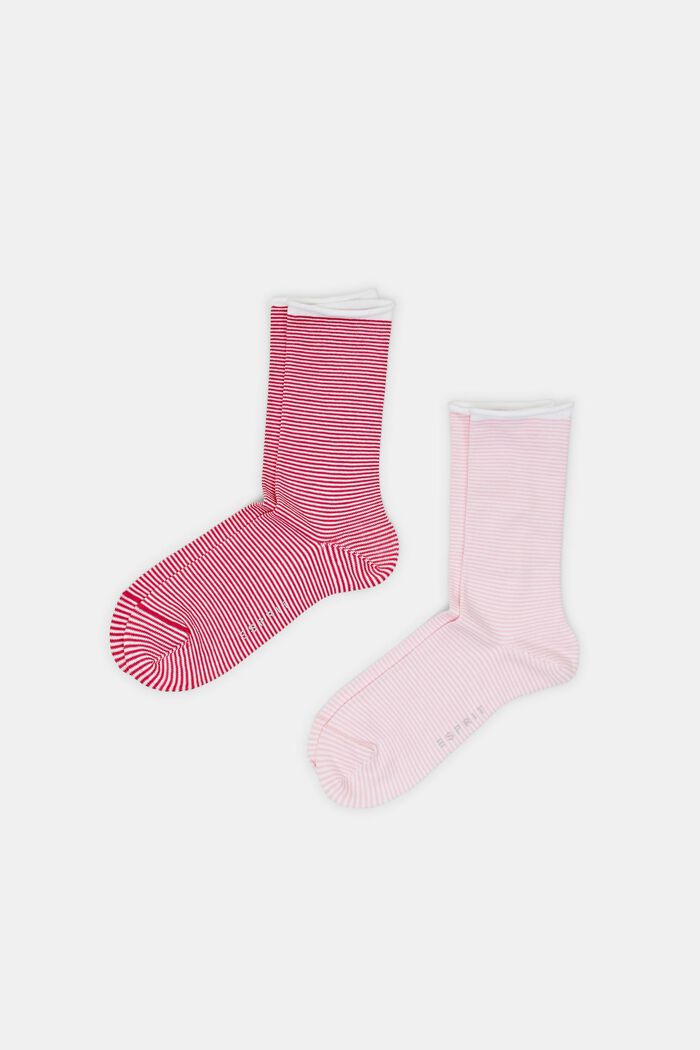 Gestreepte sokken met opgerolde manchetten, organic cotton, RED/ROSE, detail image number 0