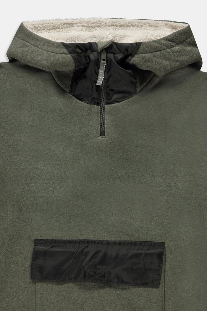 Sweatshirt met halve rits en capuchon met een voering van imitatiebont, FOREST, detail image number 2