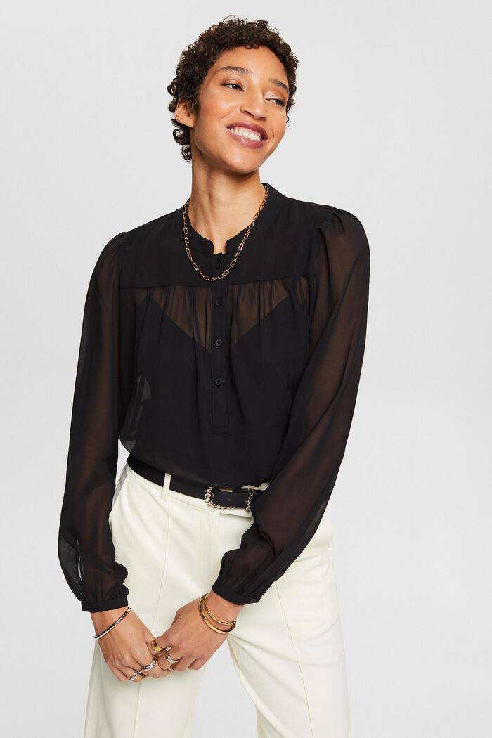 Chiffon blouse met lange mouwen, BLACK, detail image number 0
