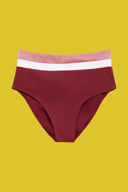 Driekleurig bikinibroekje met hoge taille, DARK RED, overview