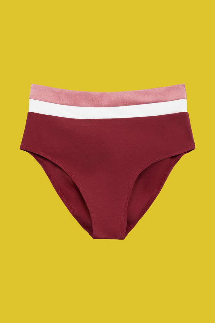 Driekleurig bikinibroekje met hoge taille, DARK RED, detail image number 5