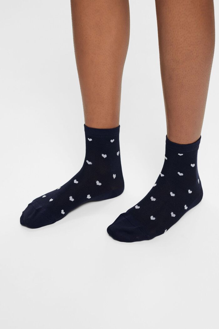 Set van 2 paar sokken met hartjesprint, SPACE BLUE, detail image number 1