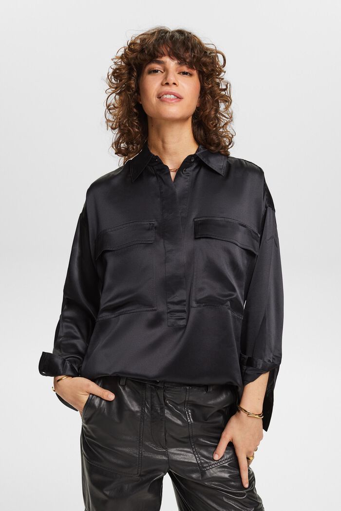 Zijde-satijnen blouse, BLACK, detail image number 0