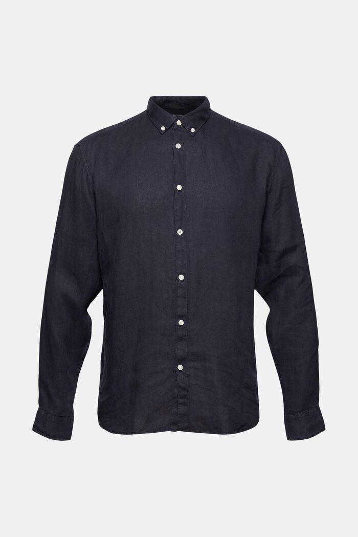 Chemise à col boutonné, 100 % lin, NAVY, overview