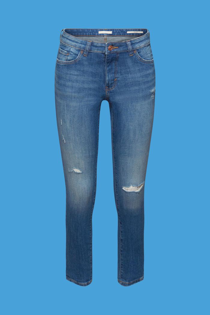 Cropped skinny jeans met een used look, BLUE MEDIUM WASHED, detail image number 6