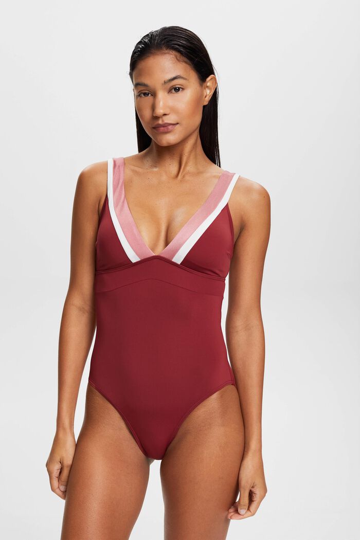 Maillot de bain tricolore, DARK RED, detail image number 0