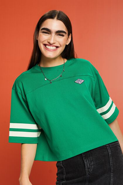 Cropped rugby-shirt met logo in collegestijl