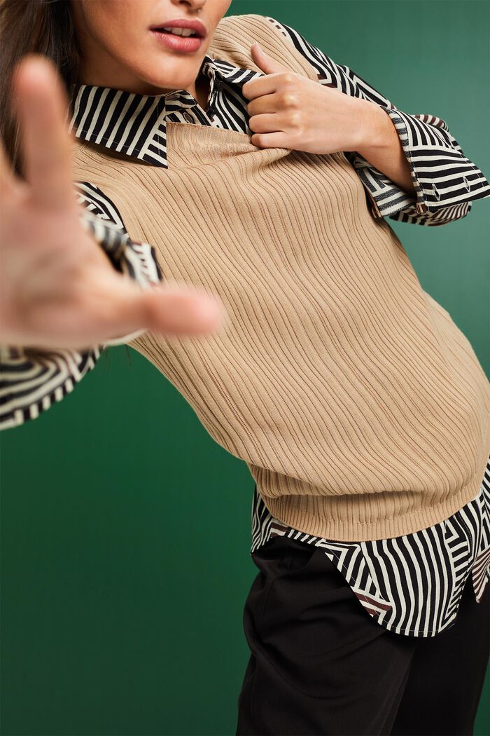 Geribde mouwloze trui, SAND, detail image number 2