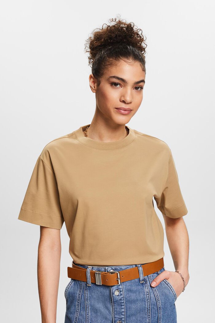 T-shirt à encolure ronde en coton Pima, BEIGE, detail image number 0