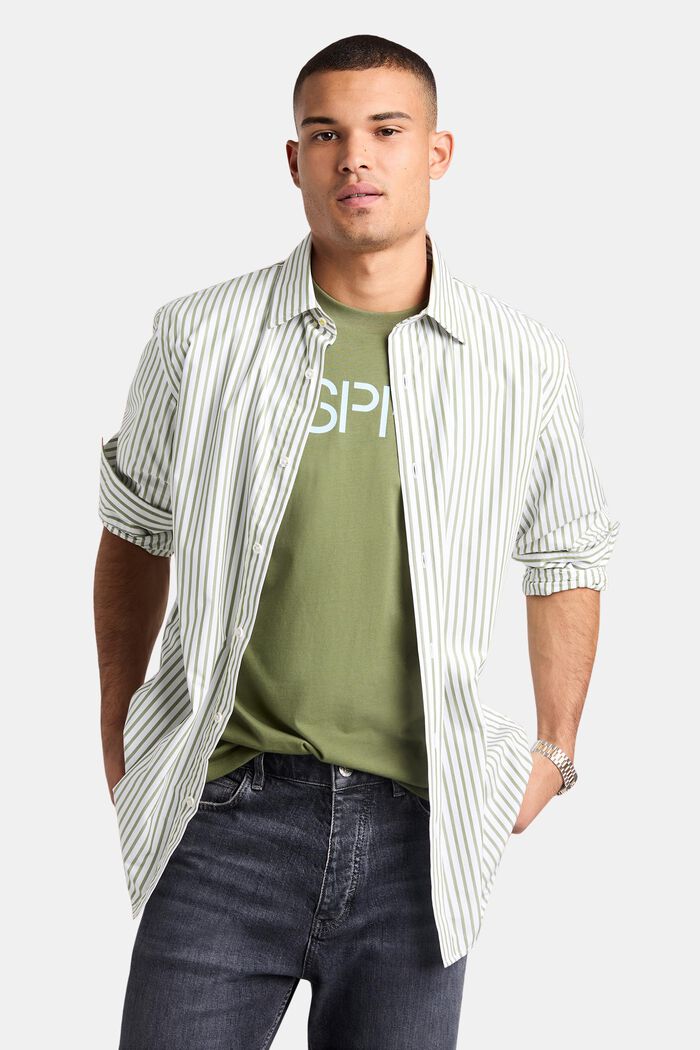 Gestreept overhemd van katoen-popeline, LIGHT KHAKI, detail image number 0