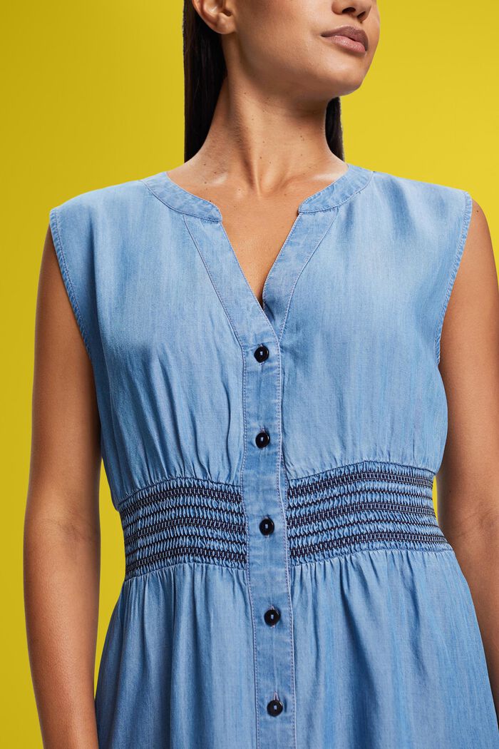 Mouwloze midi-jurk van imitatiedenim, BLUE MEDIUM WASHED, detail image number 2