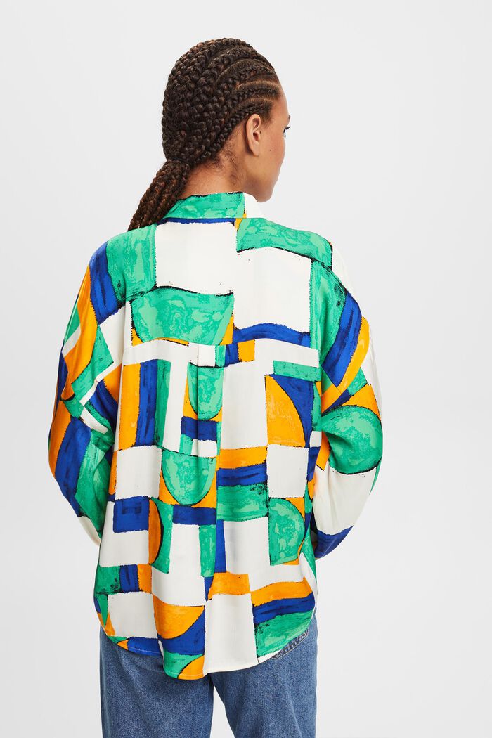 Satijnen blouse met geometrische print, LIGHT GREEN, detail image number 4